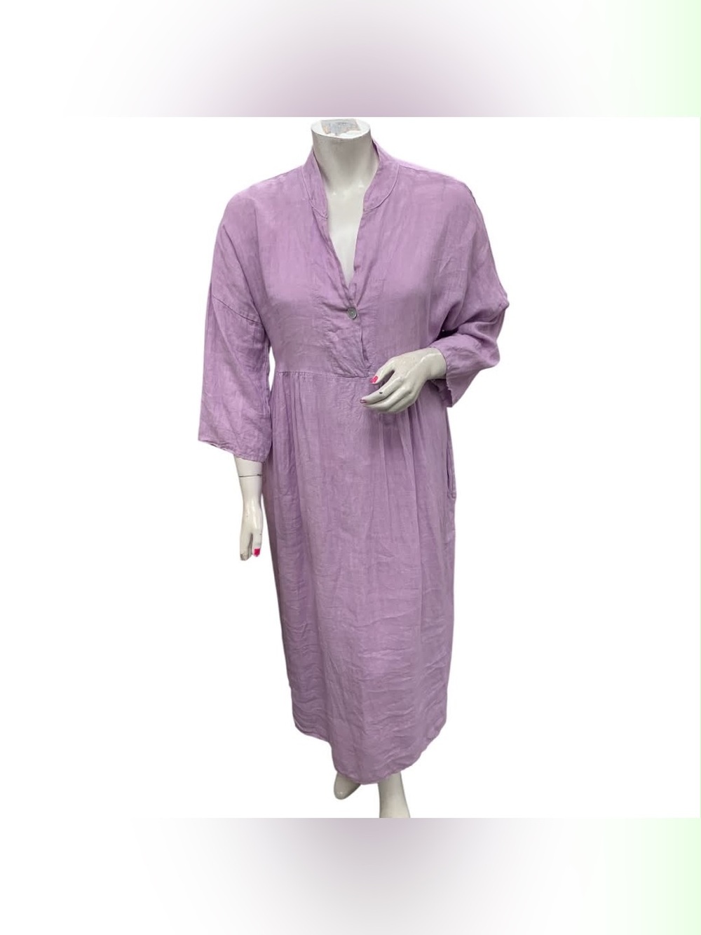 Lavender V-Neck Linen Caftan Dress Size 2X